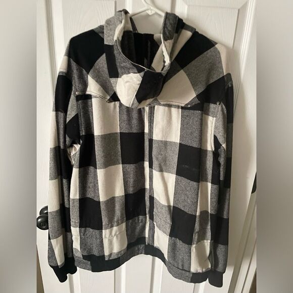 LFG Men’s Black & White Plaid Wool Blend Full Zip Shirt Jacket Size XL - Picture 3 of 6